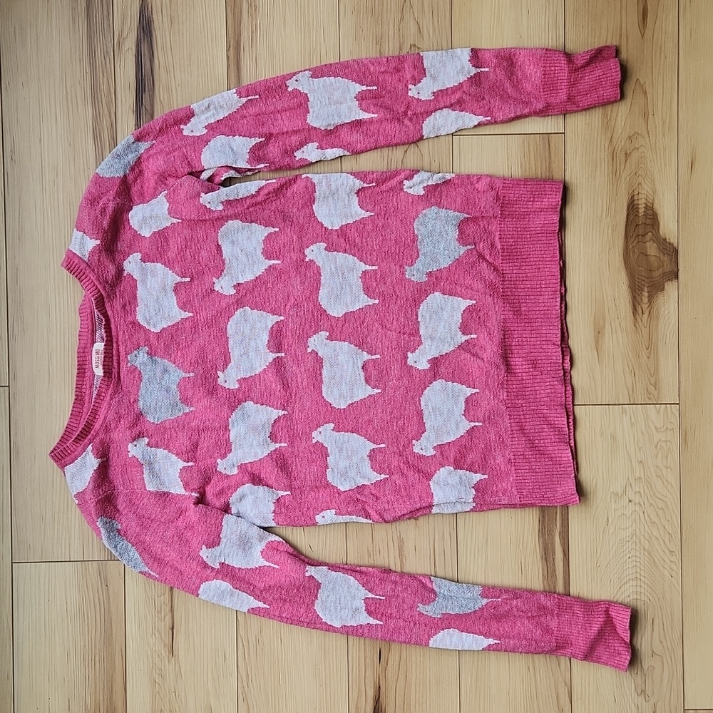 Mossimo Womens Pink Sweater Small White and Grey Sheep Cotton